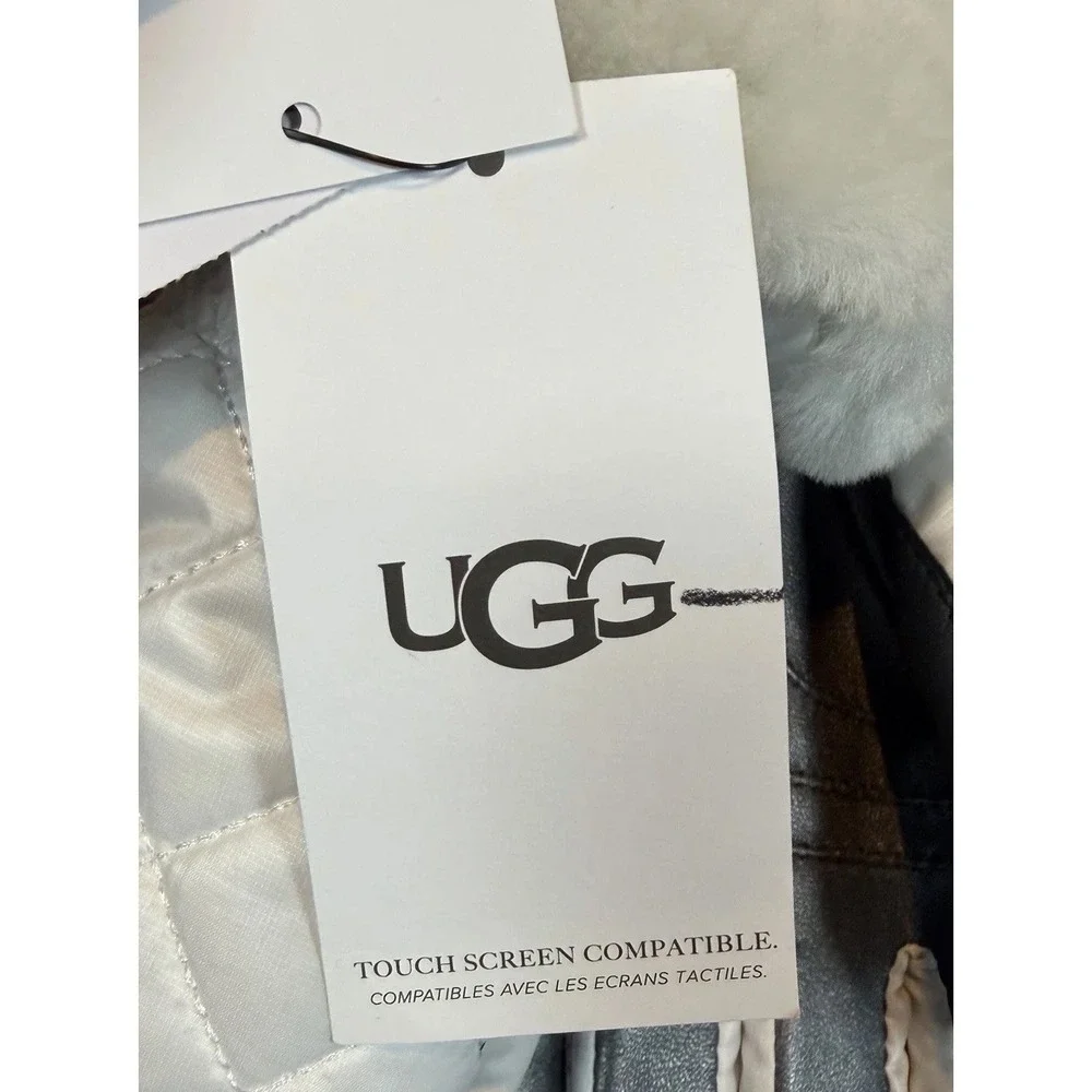 Ugh Quilted Shearling Trim All Weather White Gloves Touch Compatible Size S/M